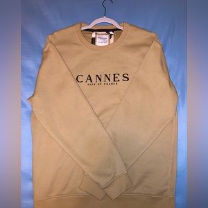 Denim & flower tan sweater